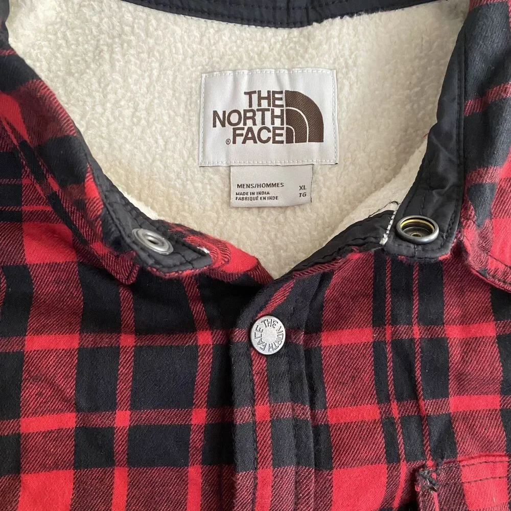 The North Face Jacket Mens XL Red Buffalo Plaid Sherpa Lined Snap Front